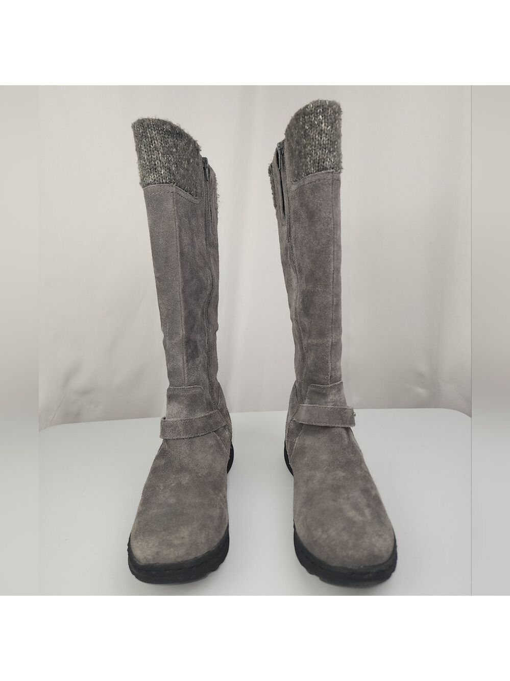 BareTraps Gray Sweater Cuff & Suede Faux Fur Lined Tall Boots 9 M Warm Winter - Picture 8 of 13